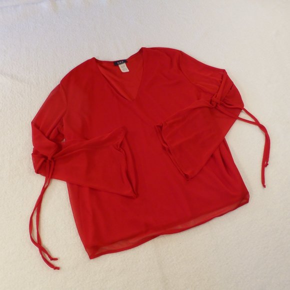 Entrancy Women's Vintage Belle Sleeves Sexy Red Blouse Top Shirt Party Work 3X - Picture 3 of 8